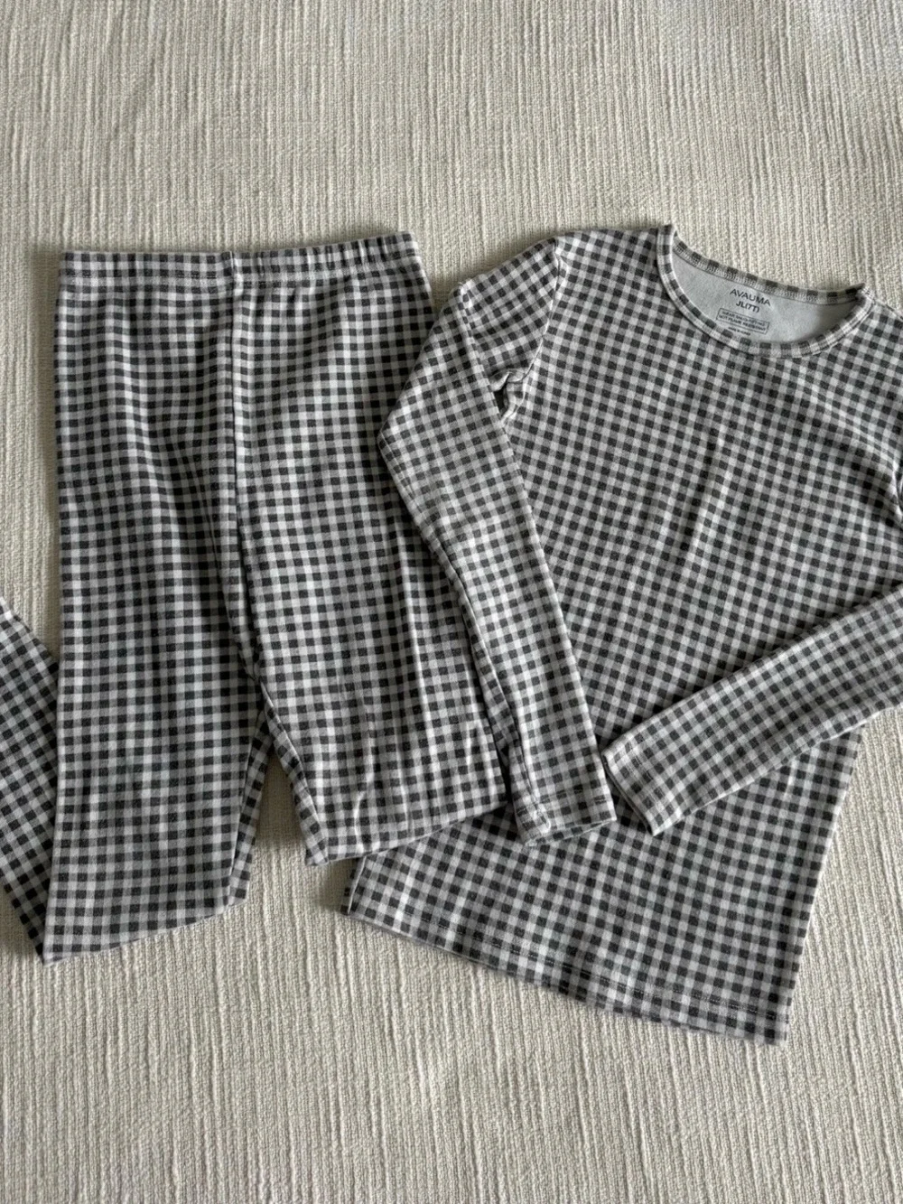 Brown and White Gingham Long Sleeve Pajama Set